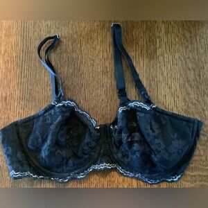 Victoria’s Secret 38D Push Up Without Padding Black Lace Bra with Silver Accents